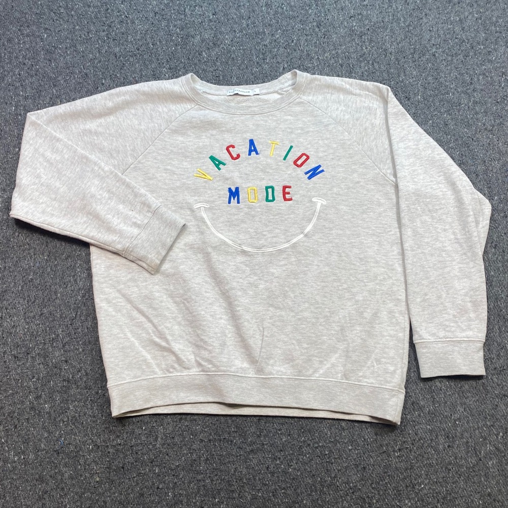 South Parade Vacation Mode Sweatshirt Sz L Womens Smiley Face Raglan Pullover